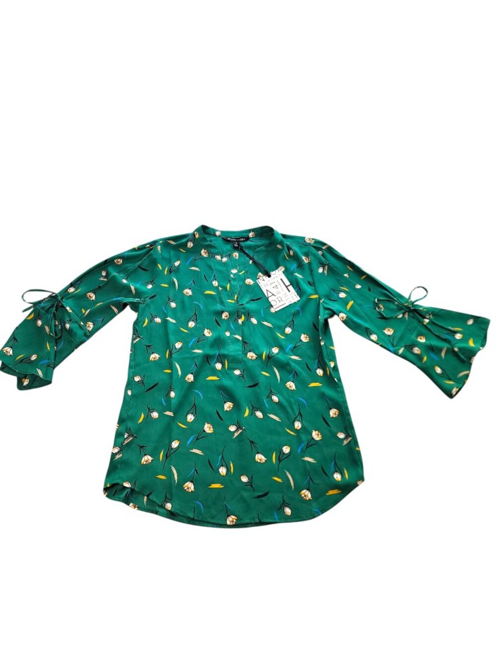 41 Hawthorn Trina Green Floral 3/4 Length Tie Sleeve Blouse Size XS - Picture 2 of 15